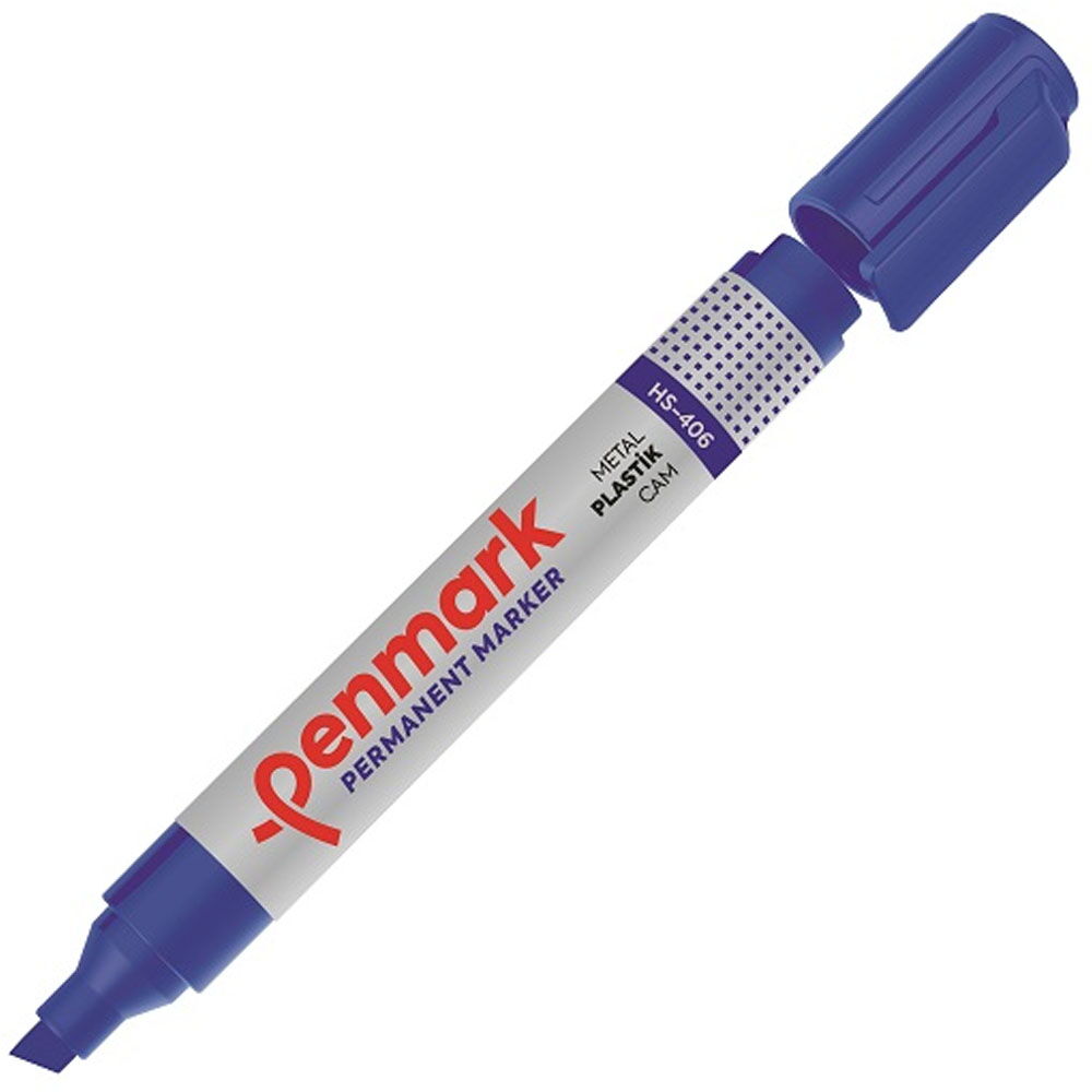 Penmark Markör Permanent Kesik Uç Mavi HS-406 X 12 Adet