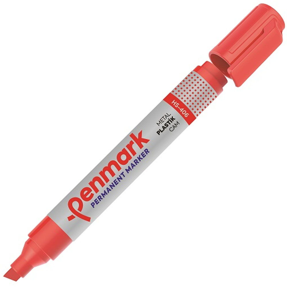 Penmark Markör Permanent Kesik Uç Kırmızı HS-406 X 12 Adet