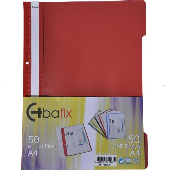 Bafix Telli Dosya Plastik XL Kırmızı A4 X 50 Adet