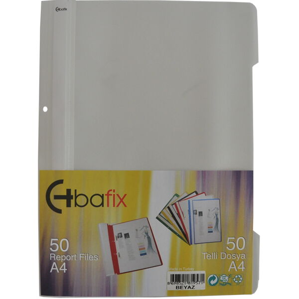 Bafix Telli Dosya Plastik XL Beyaz A4 X 50 Adet