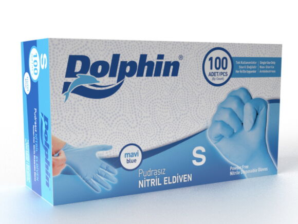 Dolphin Nitril Eldiven Pudrasız Mavi S Beden 100'lü X 1 Adet