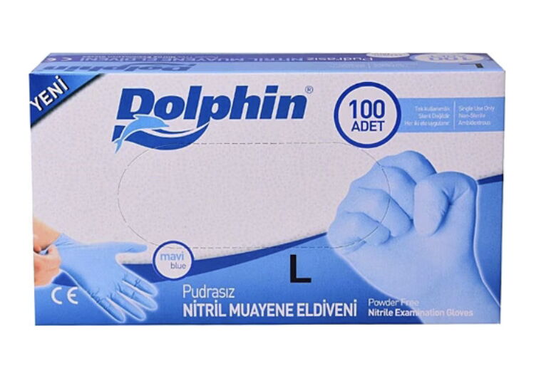 Dolphin Nitril Eldiven Pudrasız Mavi L Beden 100'lü X 1 Adet