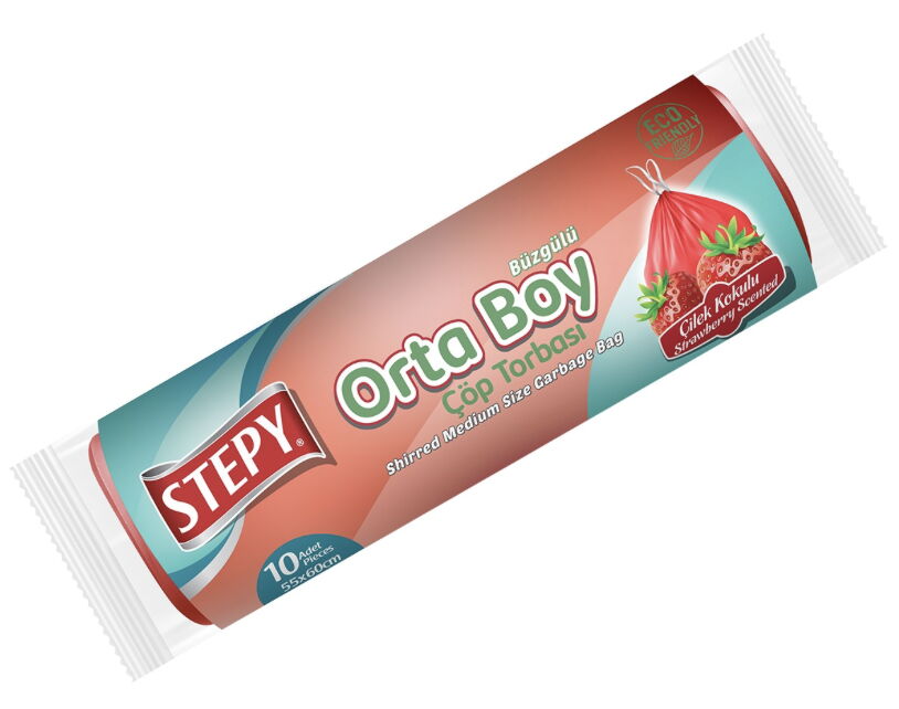 Stepy Çöp Poşeti Büzgülü Orta Boy Çilek X 26 Adet