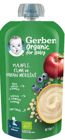 Gerber Organik Muzlu, Yabanmersinli, Böğürtlenli Elma Püresi 90 gr X 1 Adet