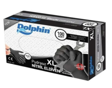 Dolphin Nitril Eldiven Pudrasız Siyah XL Beden 100'lü X 1 Adet