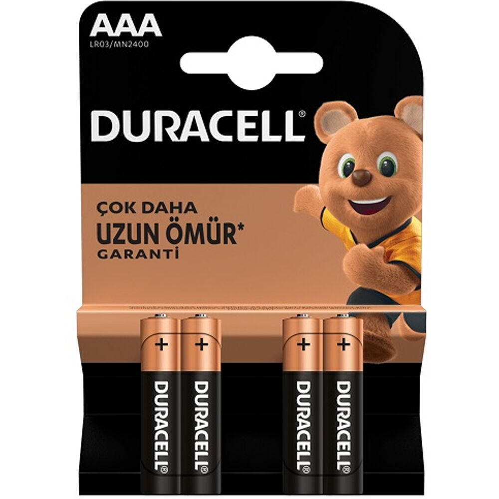 Duracell Alkalin İnce Kalem Pil (AAA) 4 'lü Kartela X 1 Adet