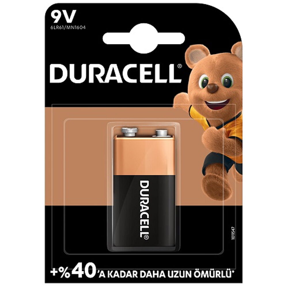 Duracell Alkalin 9 Volt Pil 1'li Kartela X 1 Adet