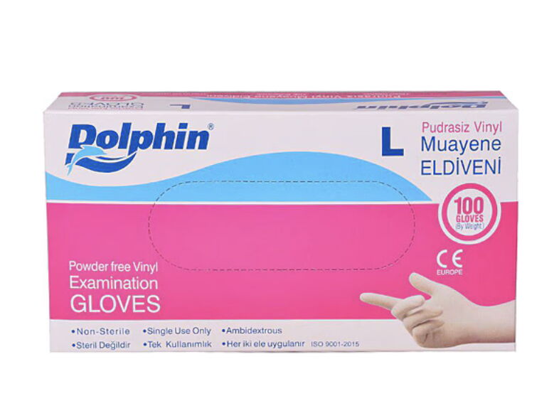 Dolphin Vinily Muayene Eldiveni Pudrasız L Beden 100'lü X 1 Adet