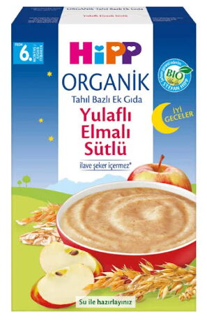 Hipp Organik İyi Geceler Yulaflı Elmalı Sütlü Tahıl Bazlı Ek Gıda 250 gr X 6 Adet