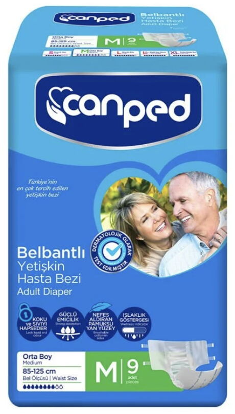 Canped Belbantlı Tekstil Hasta Bezi Orta 9'lu X 6 Adet